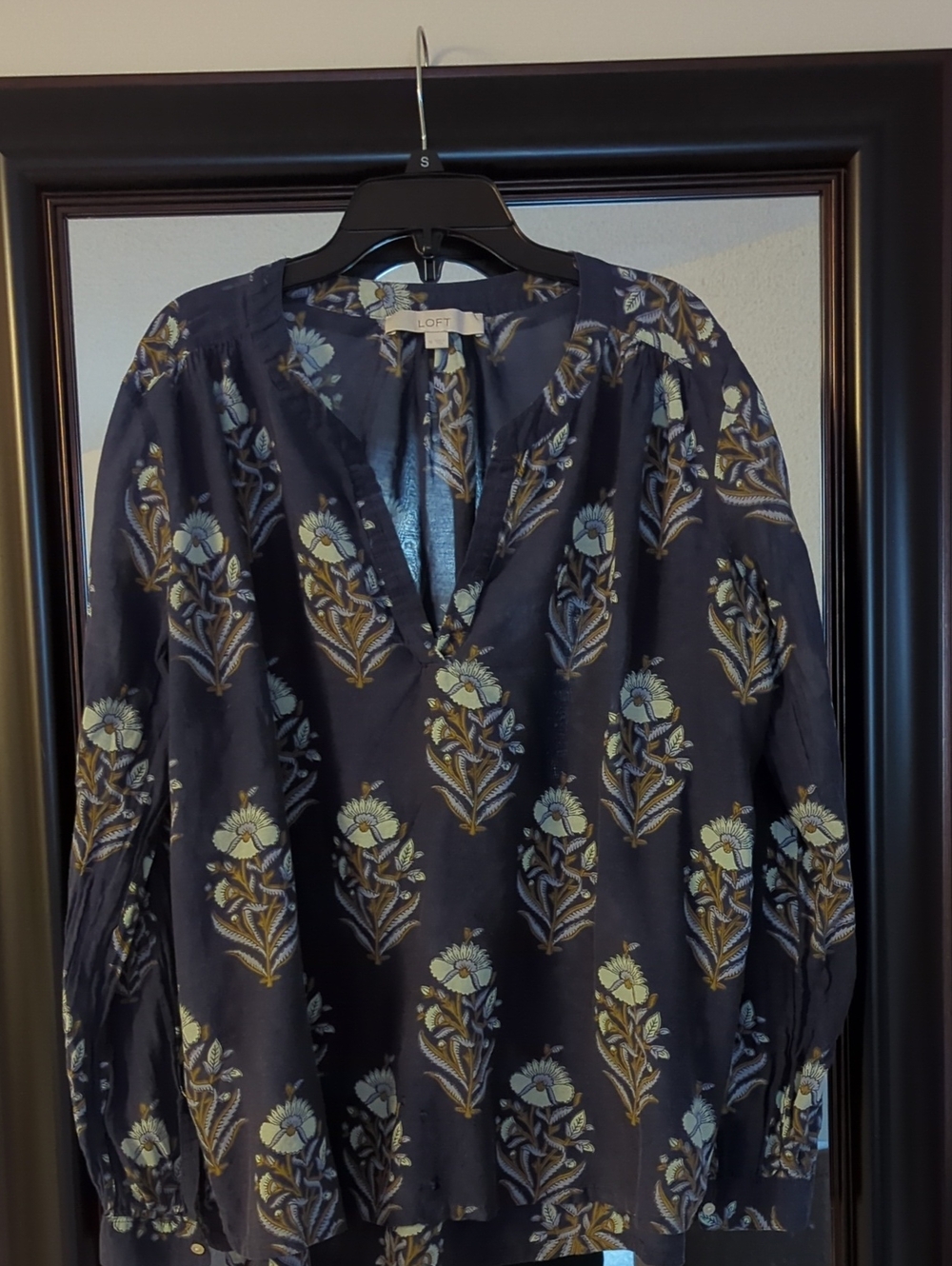 LOFT Navy Blue Floral Print Top